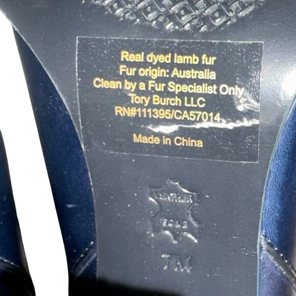 Tory Burch Bamford 100mm Navy Lamb Fur Block Heel Booties 7M - Picture 9 of 10